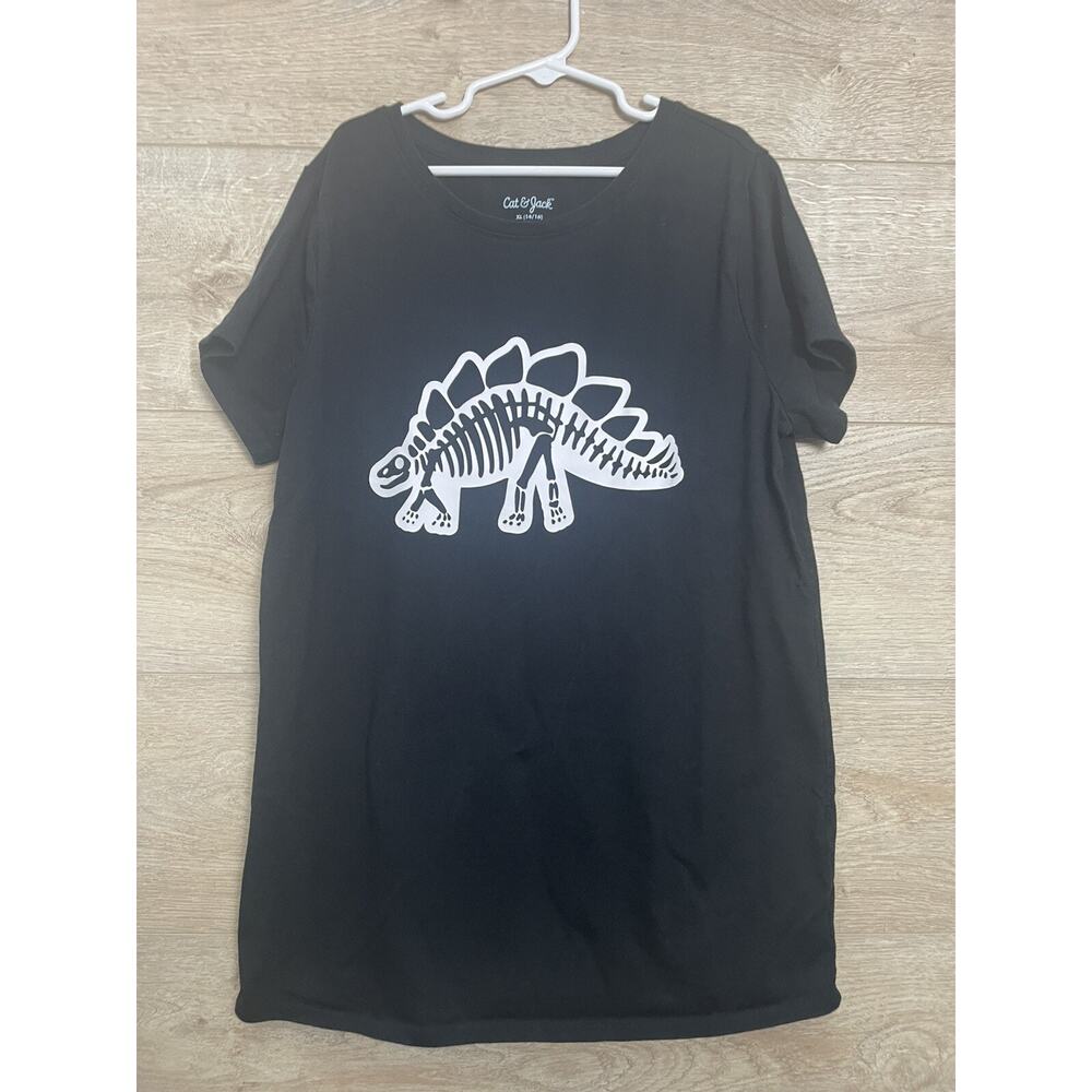 Cat And Jack Shirt Boy's XL 14-16 Short Sleeve Black Dinosaur Bones Stegosaurus